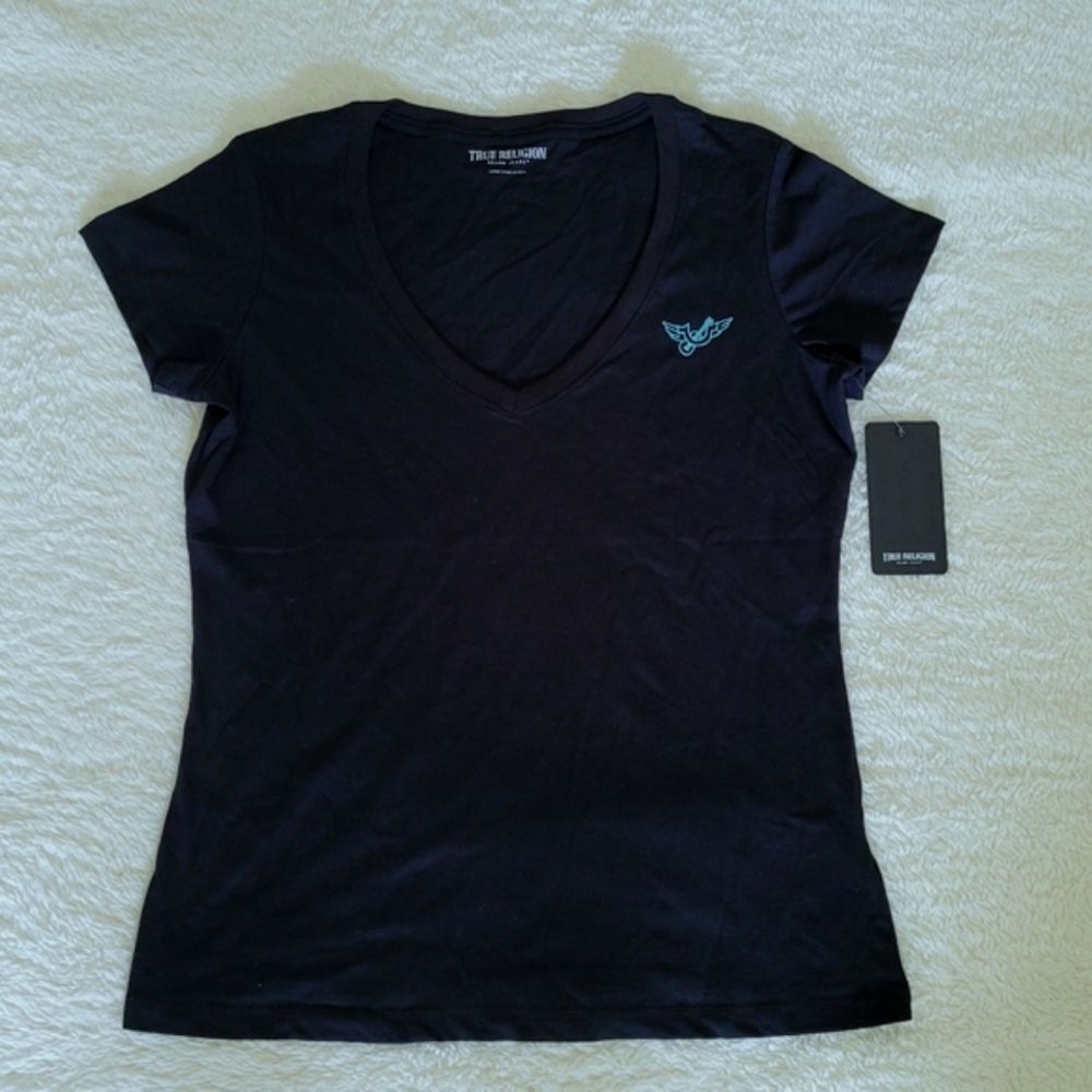 True Religion🙏 Logo Icons Slim Fit V-Neck Tee👕 - NWT - Picture 2 of 16
